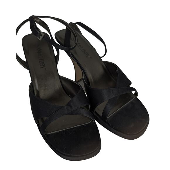 Sam & Libby Black Satinsz 9 Sandalsankle strap Heel 4.5" Platform1/2"Need tips - Picture 10 of 12